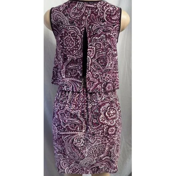 "LOFT" BURGUNDY PAISLEY PRINT TWO IN ONE LAYERED DRESS SIZE: SP NWT$80 - Picture 2 of 3